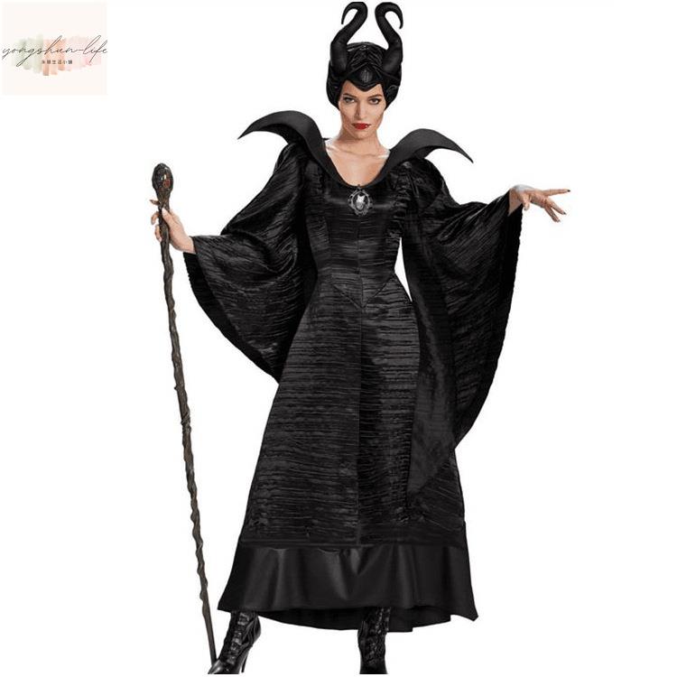 M-3XL 大尺碼歐美萬聖節服飾 沉睡魔咒黑暗女巫服裝 牛角巫婆裝制服