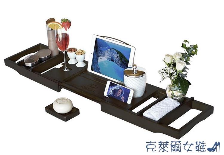 浴缸架 浴缸架伸縮防滑歐式多功能泡澡手機架子置物板棕色出口浴缸置物架 免運開發票