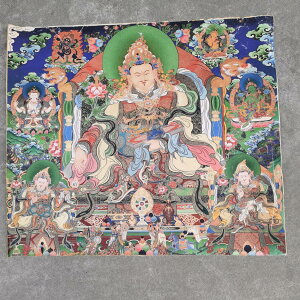 西藏佛像 財寶天王 唐卡畫像礦物顏料牛皮紙畫芯 蓮花生大師 掛畫