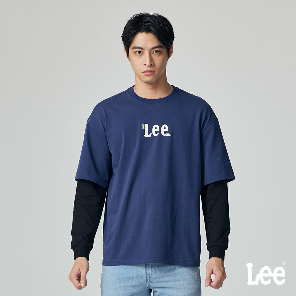 Lee 男女同款 寬鬆版 小LOGO Buddy Lee印花 棒球裝拼接袖 假兩件 長袖T恤 | Modern & FITS’ EM ALL