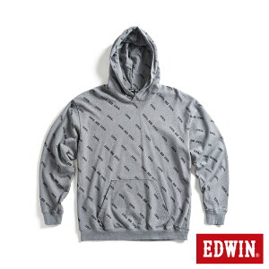 EDWIN EDGE 滿版印花 LOGO連帽長袖T恤-男款 灰色 #換季折扣