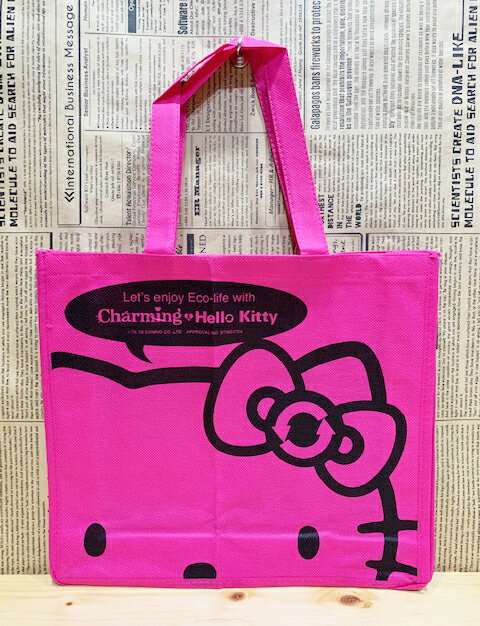 【震撼精品百貨】凱蒂貓_Hello Kitty~日本SANRIO三麗鷗KITTY布面購物提袋-大頭桃*18119