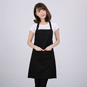 韓版時尚全棉加厚掛脖工作圍裙奶茶美甲咖啡店烘焙定做印字印LOGO