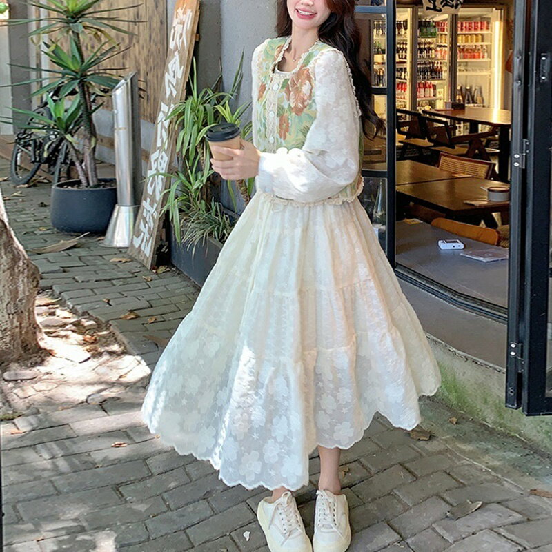 現貨+預購 休閒套裝長袖裙裝-提花馬甲法式洋裝女裝74km75【獨家進口】【米蘭精品】