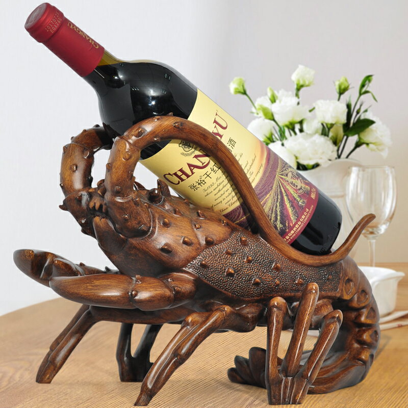 創意龍蝦擺件紅酒架子酒托葡萄酒家居客廳酒柜廚房餐廳裝飾工藝品