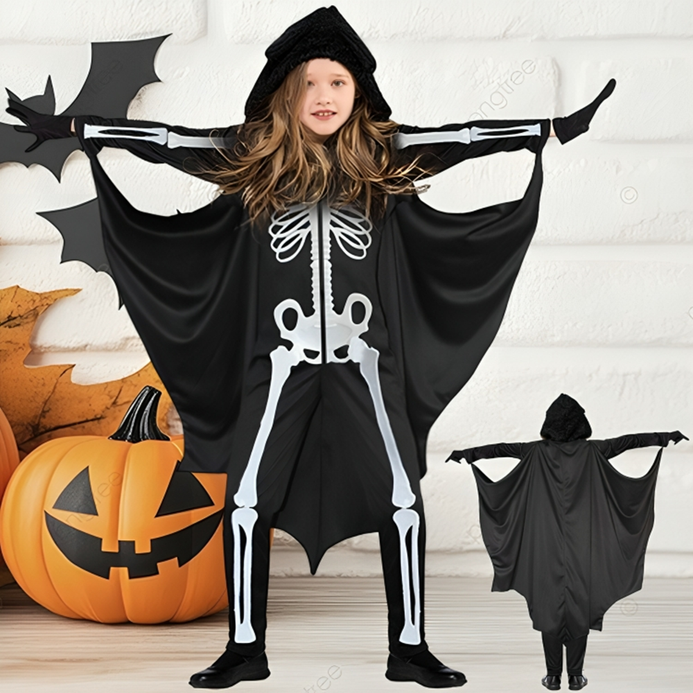 Baby童衣 兒童萬聖節造型服飾 遊街派對骷髏服裝 男女童蝙蝠骷髏連帽連身服 11868
