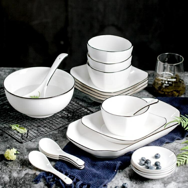 餐具 景德鎮日式碗碟套裝北歐陶瓷碗筷盤子家用微波爐餐具吃飯碗一2人 快速出貨