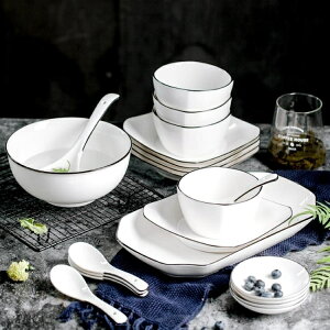 餐具 景德鎮日式碗碟套裝北歐陶瓷碗筷盤子家用微波爐餐具吃飯碗一2人 快速出貨