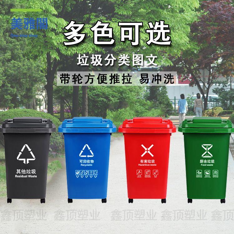 限時減免！垃圾桶 垃圾箱 帶蓋垃圾箱 垃圾分類垃圾桶學校帶蓋廚房手推式帶輪4輪工廠戶外大號桶30升50 特價出 現貨 開發票【hua3/15】