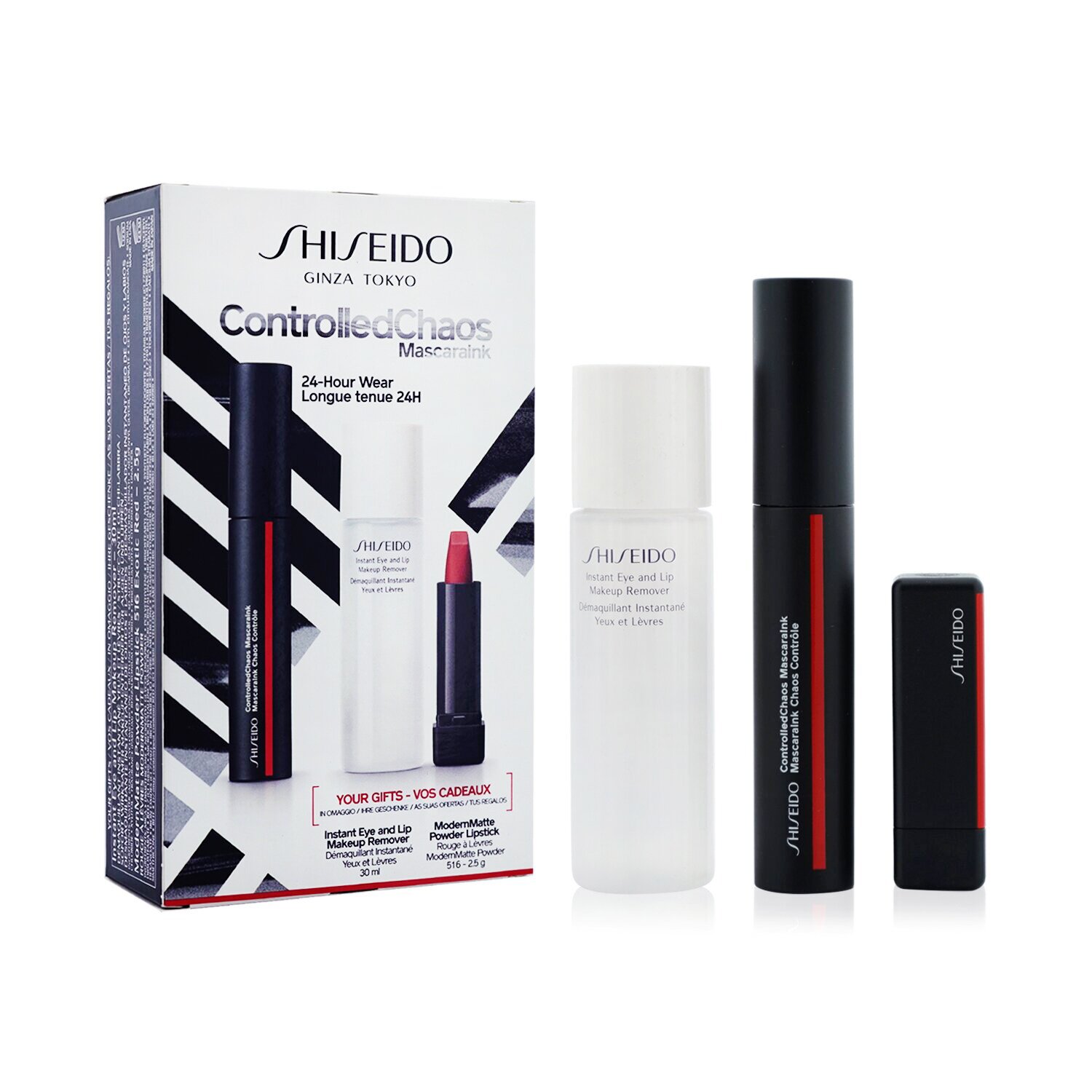資生堂 Shiseido - Controlled Chaos 睫毛膏套裝 (1x Controlled Chaos 睫毛膏, 1x Modern 啞光粉霜唇膏, 1x 即時眼唇卸妝液)