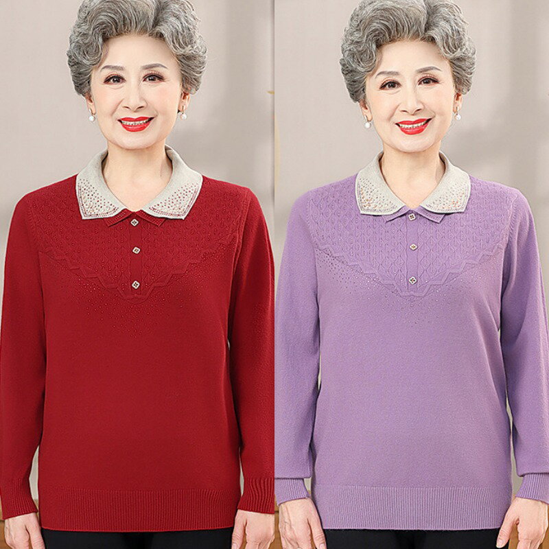 【米蘭精品】現貨+預購 高級針織衫上衣秋冬毛衣寬鬆大碼休閒女裝百搭媽媽裝-長袖翻領薄款女上衣4色74mo81