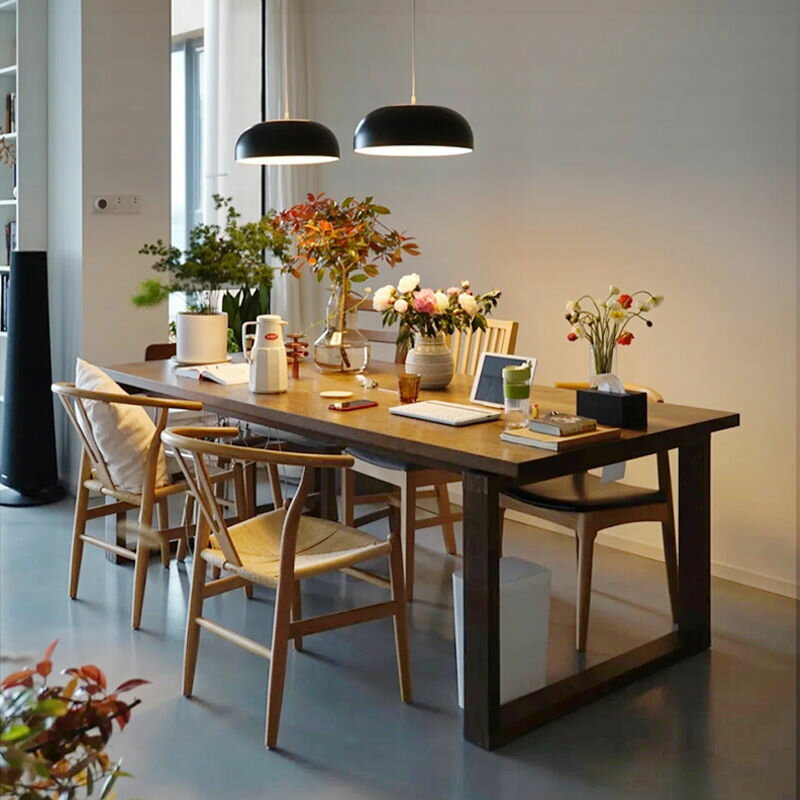 餐桌 北歐實木莫比恩餐桌椅組合懸浮洽談原木長桌小戶型創意工作臺