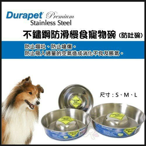 Durapet《不鏽鋼防滑慢食寵物碗 (防吐碗)》L號 /易清潔/不孳生細菌【PB10192】『WANG』