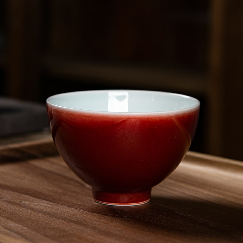 景德鎮高端郎窯紅釉茶具主人杯單杯女男茶杯個人專用杯子陶瓷茶盞