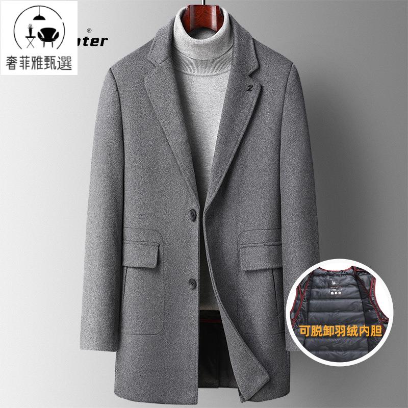快速出貨/秋冬新款羽絨脫卸內膽毛呢大衣男修身中長款羊毛風衣大衣男裝外套