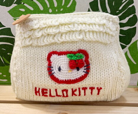 【震撼精品百貨】Hello Kitty 凱蒂貓 日本SANRIO三麗鷗針織手提袋/收納袋-白#01651 震撼日式精品百貨