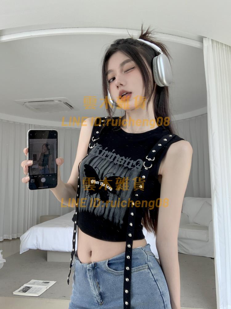 甜酷小吊帶背心 女士夏季小心機無袖字母短款露臍打底背心美式上衣【雲木雜貨】