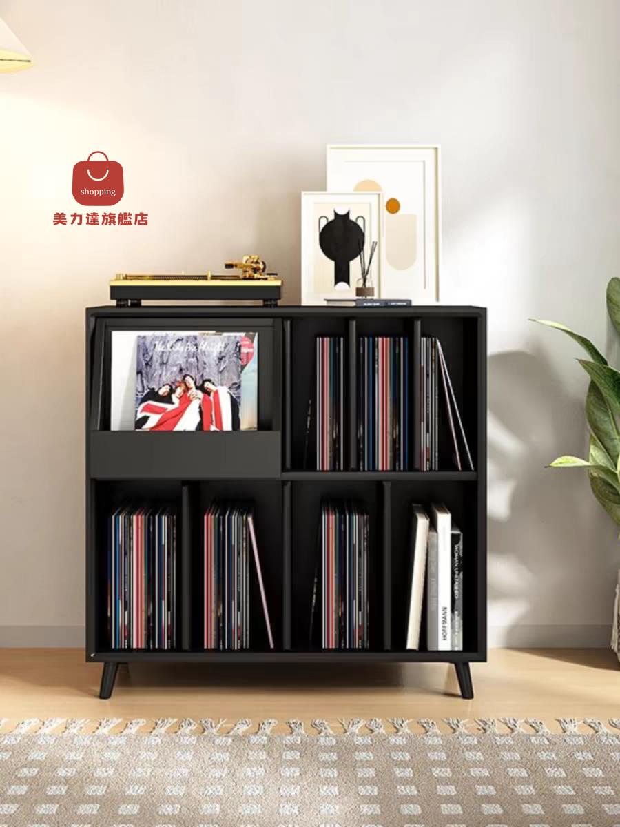 黑膠書架 雜志櫃櫃櫃子落地實木書櫃唱片收納架置物架唱片邊櫃窄[DD0410001]