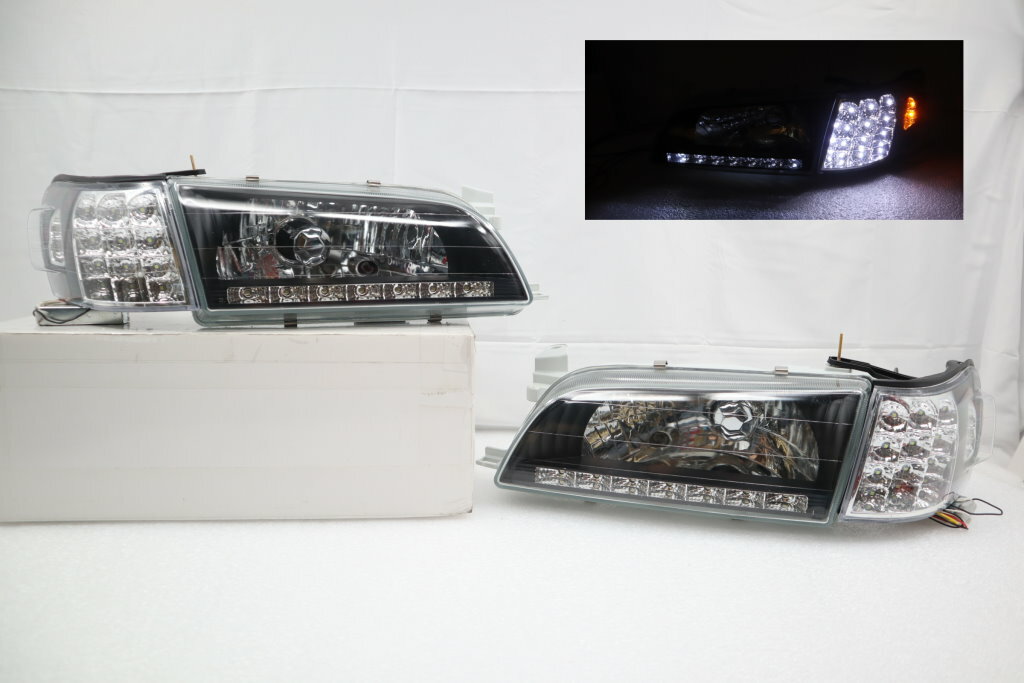 大禾自動車 黑框 LED 玻璃大燈 + LED 角燈 適用 TOYOTA COROLLA 1993-1997AE100