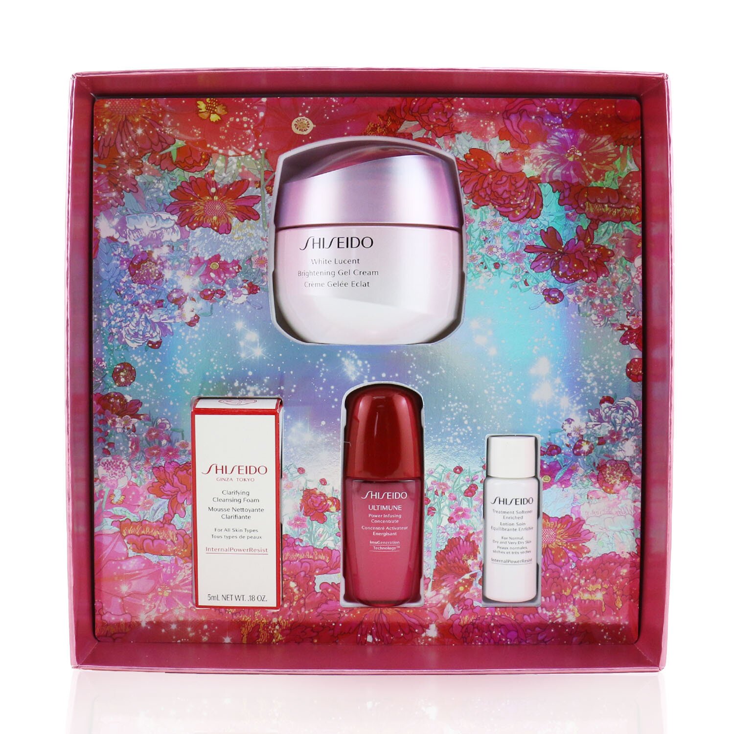 資生堂 Shiseido - Beauty Blossoms White Lucent亮白啫喱霜套裝：亮白啫喱霜50ml +潔面泡沫5ml +濃縮柔滑精華7ml + Ultimune濃縮精華10ml
