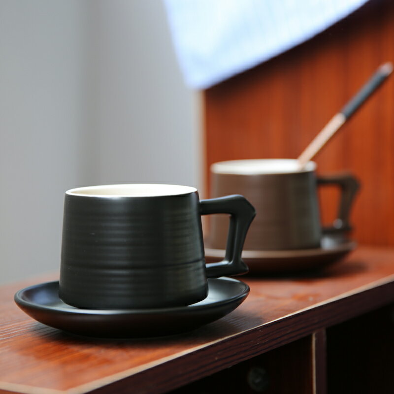 創意咖啡杯套裝碟勺 簡約復古陶瓷手工杯子 早餐杯牛奶杯茶水杯子