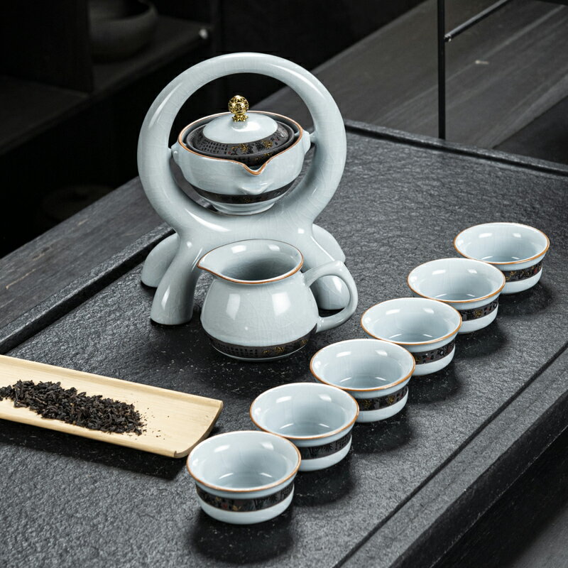 創意哥窯功夫茶具半自動套裝家用辦公室泡茶杯陶瓷茶壺不燙手