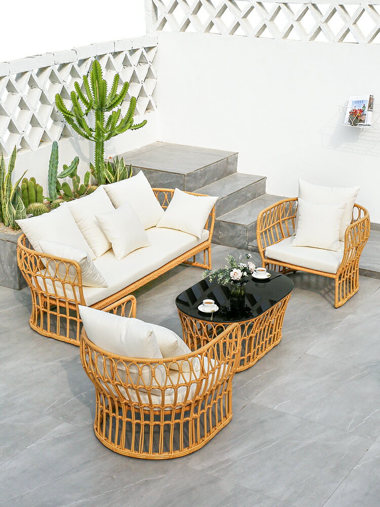 戶外沙發花園露臺庭院歐式現代藤椅組合客廳露天防水防曬藤藝家具