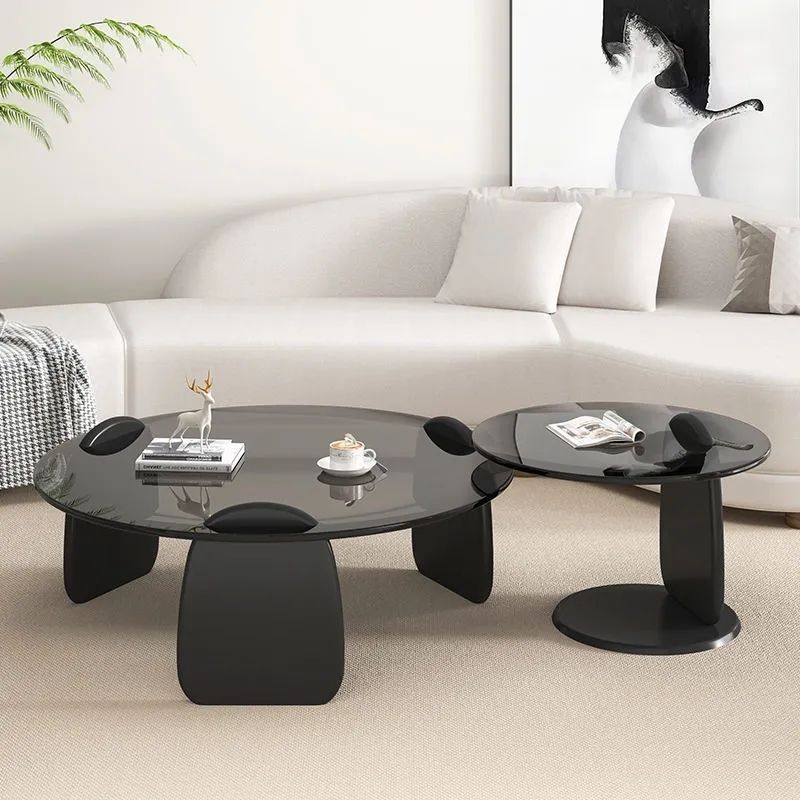 現代簡約創意鋼化玻璃茶幾極簡輕奢圓形茶幾小戶型家用客廳桌子