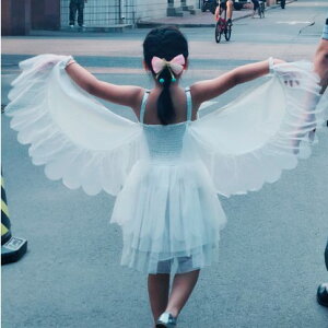 爆款天鵝cos服裝女童可拆卸天鵝翅膀表演連衣裙 天使火烈鳥吊帶裙