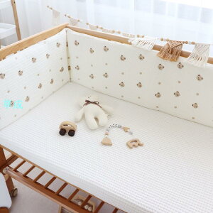 嬰兒床床圍純棉韓系絎縫刺繡新生兒圍欄擋布初生寶寶床上用品套件