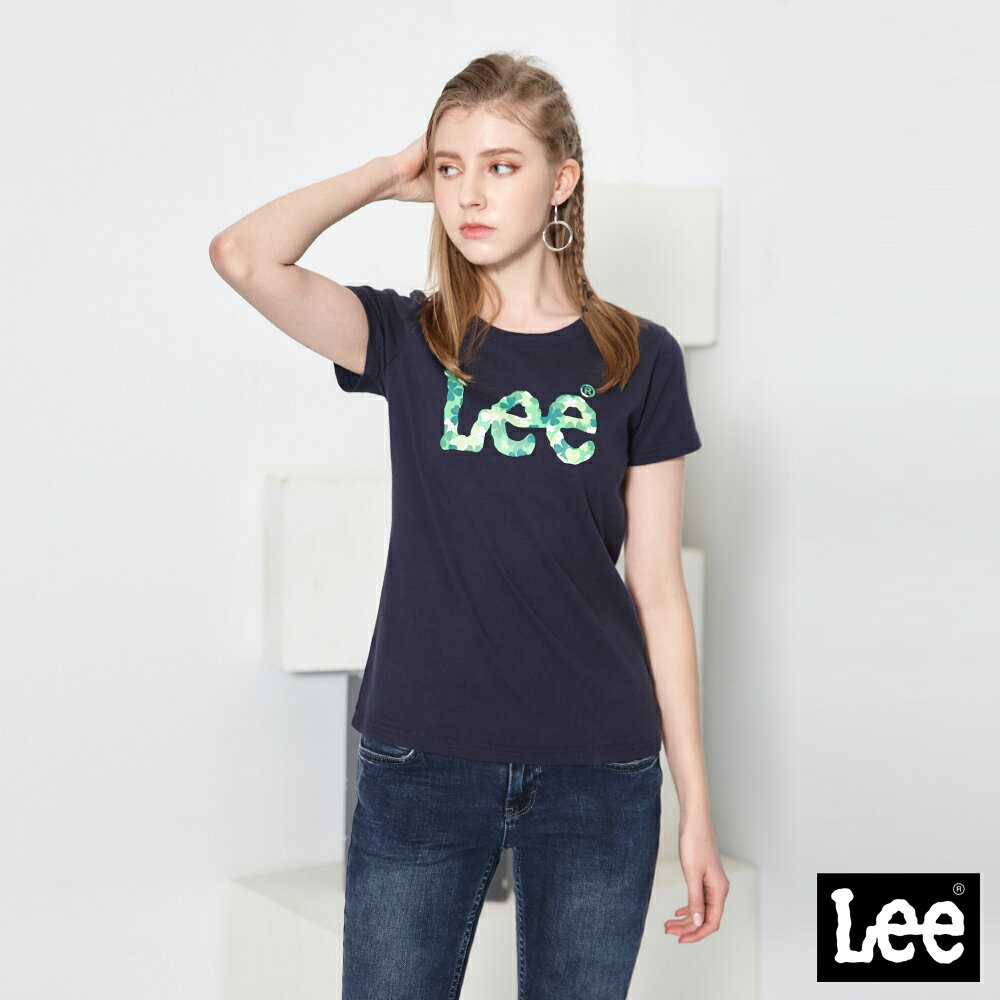 Lee 綠色花朵印花圓領短袖T恤 Modern 女 丈青