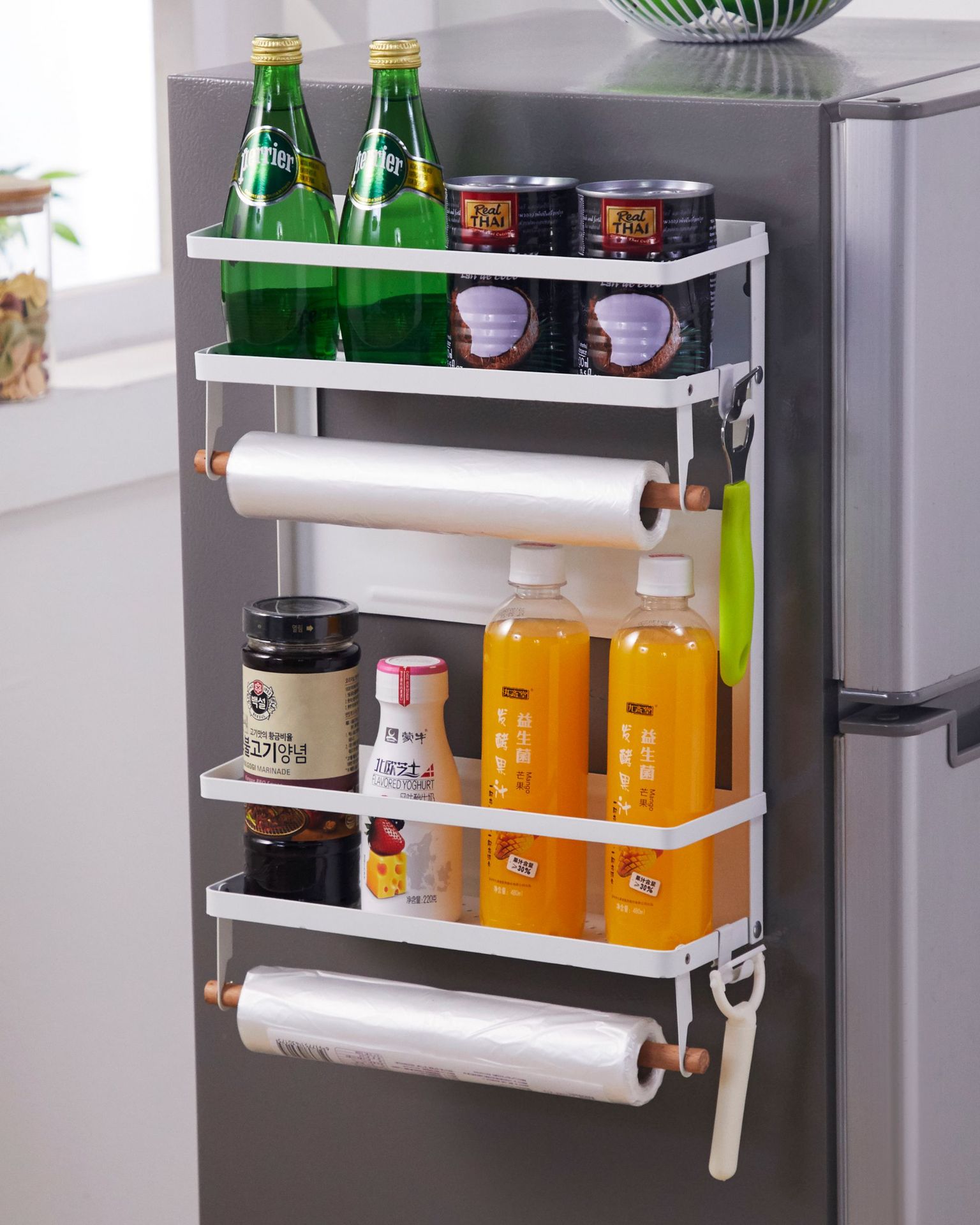 折疊冰箱側掛架 多功能廚房收納冰箱掛架 家居磁鐵掛鉤置物架