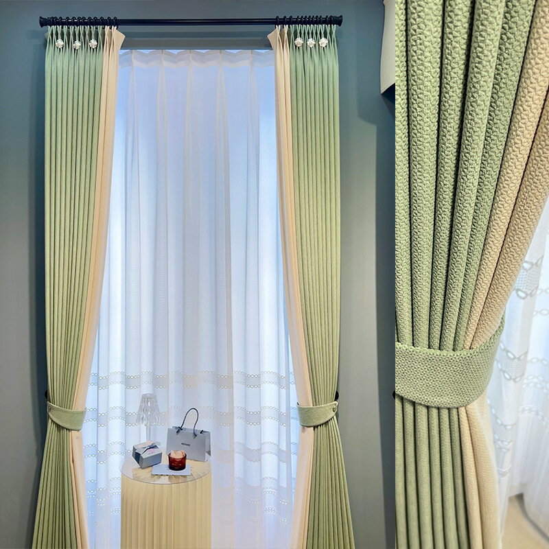 抹茶綠色窗簾2022年新款日式客廳北歐簡約臥室遮光棉麻窗簾佈成品
