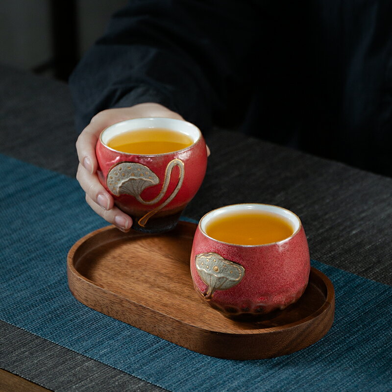 陶福氣情侶茶杯子復古茶盞對杯功夫茶具陶瓷品茗杯主人杯禮品盒裝