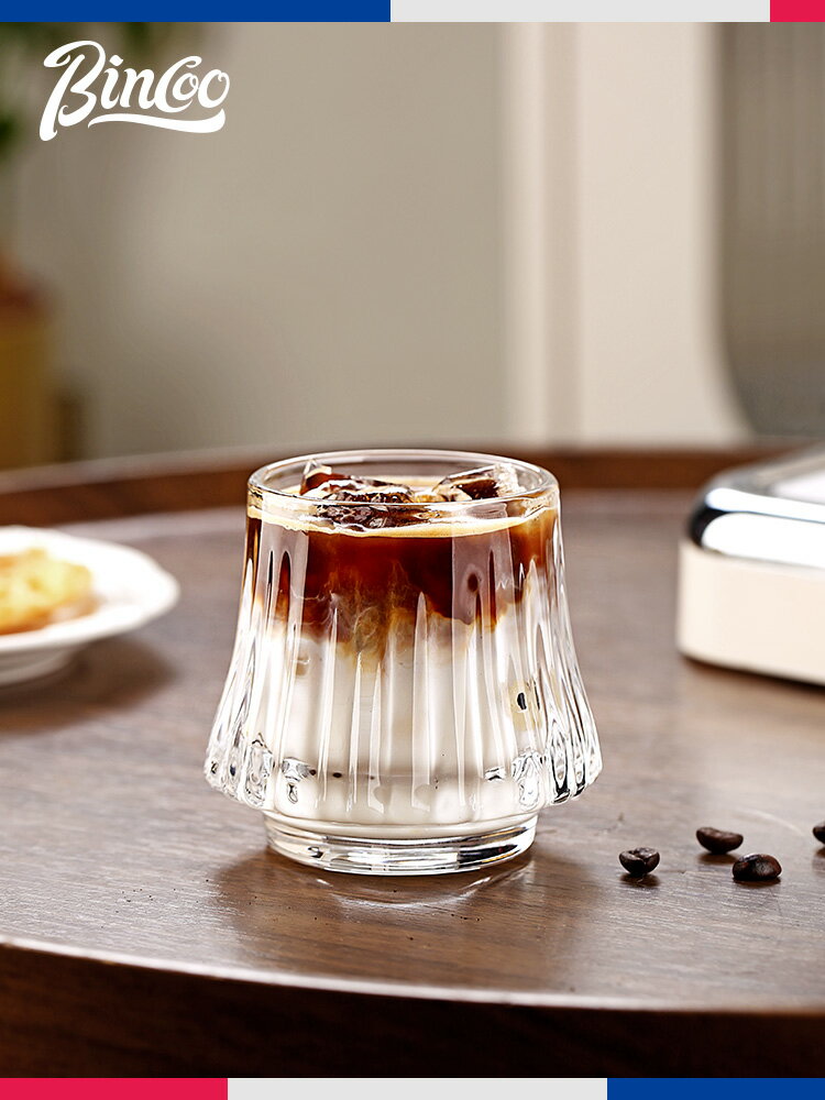 創意臟咖美式咖啡杯聞香杯玻璃酒杯豎紋簡約水杯高顏值杯子