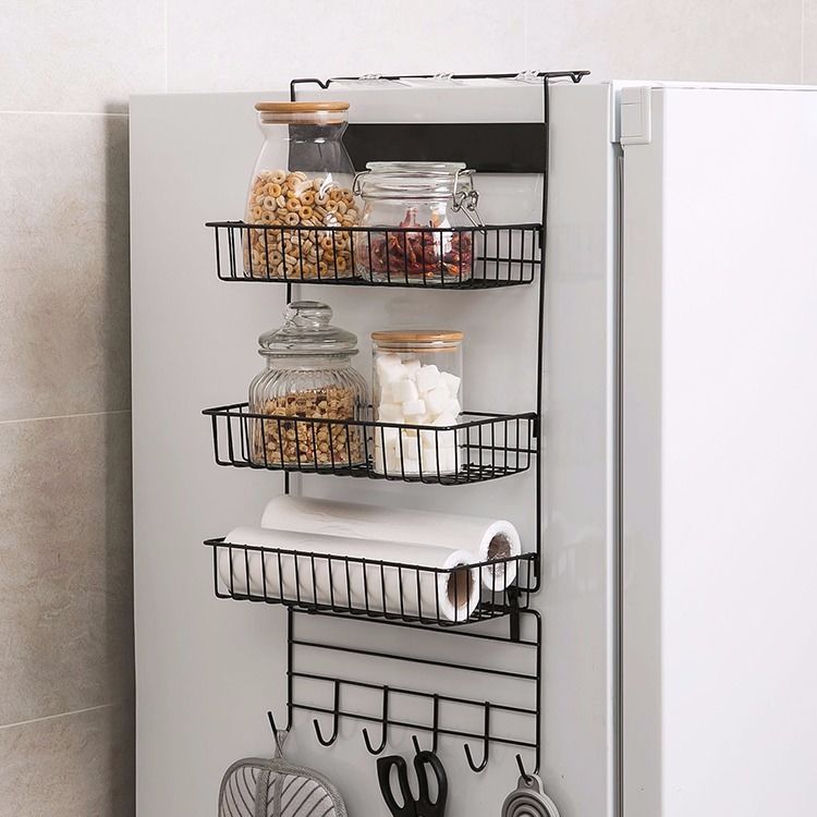 鐵藝冰箱側掛架廚房墻上置物架收納架壁掛多功能調料架多層儲物架