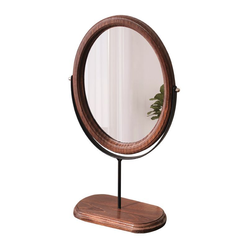 【免運】可開發票 復古實木化妝鏡家用桌面立式可旋轉高清梳妝鏡臥室房間臺式鏡子