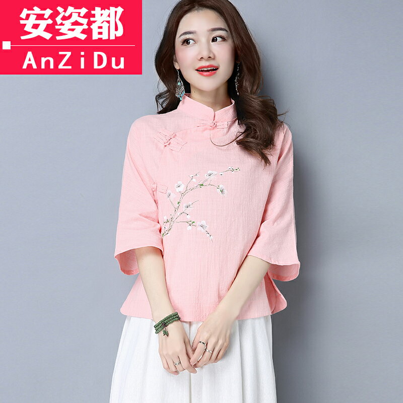 民國復古女裝禪意茶服夏唐裝中國風漢服改良旗袍上衣採耳師工作服