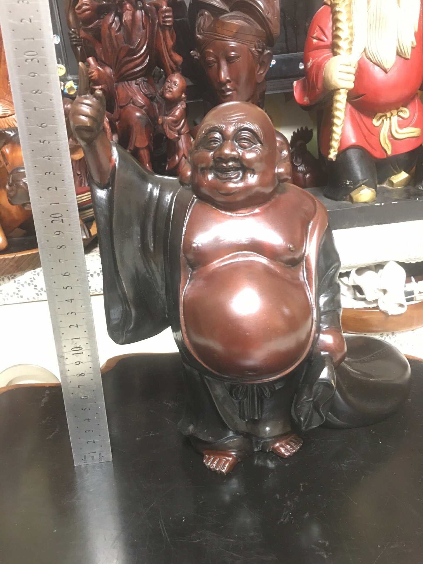 日本迴流銅器擺飾，純銅佛像，彌勒佛或布袋和尚，開臉慈祥，品相