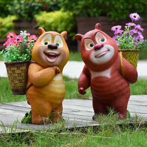戶外花園庭院裝飾小品熊出沒卡通花缸盆園林景觀雕塑熊大熊二擺件