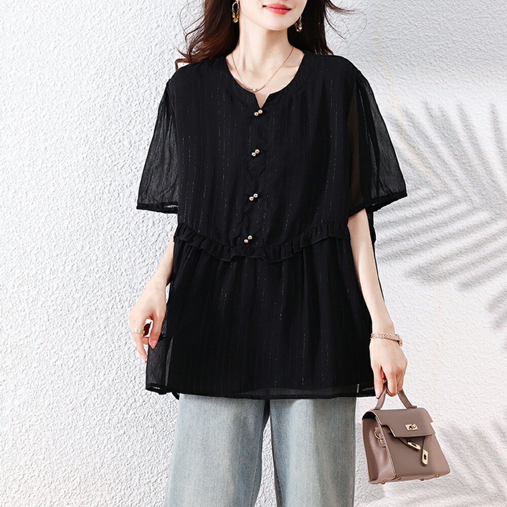 ＊ORead＊小香風開襟雪紡上衣(2色L~5XL)