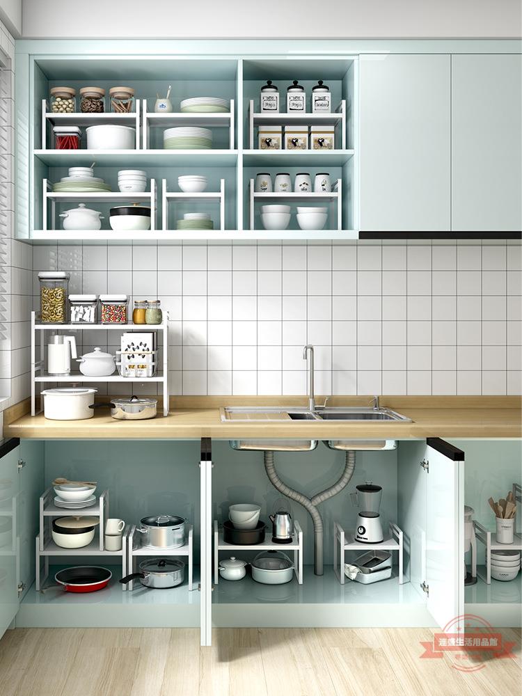 櫥柜分層置物架可伸縮下水槽隔板內里不銹鋼收納家用放鍋儲物廚房