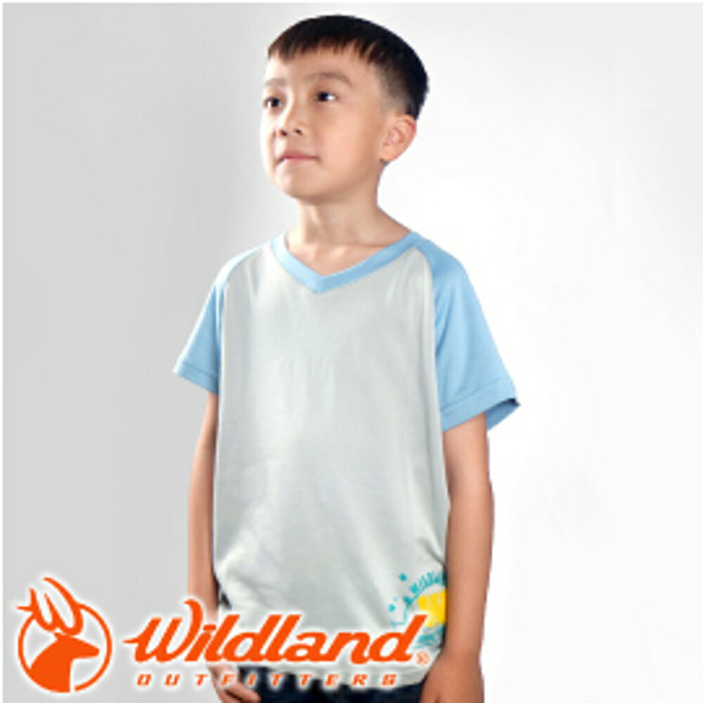 【Wildland 荒野 童椰碳印花排汗衣 灰】71672-90/兒童短袖/排汗衣