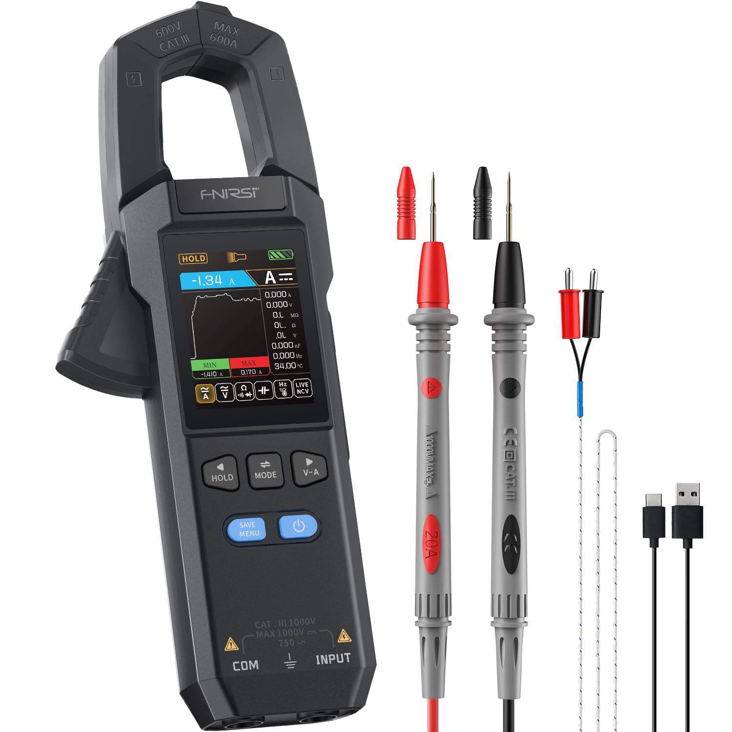 萬用表 數位萬用表 電工測試儀 電壓電流測量表 FNIRSI DMC-100 Digital Clamp Meter Multimeter 鉗形表萬用表