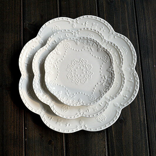 蝴蝶法式復古浮雕陶瓷盤蛋糕甜品水果盤餐盤碟子平盤個性純色餐具