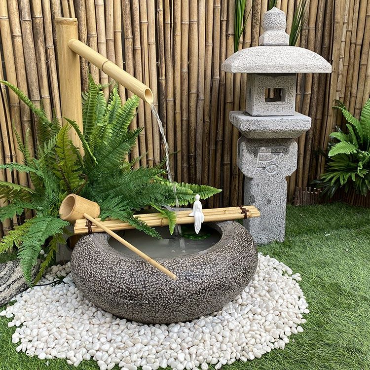 台灣公司可開發票】日式石缽水缽石盆石燈籠禪意庭院景觀枯山水水景驚鹿