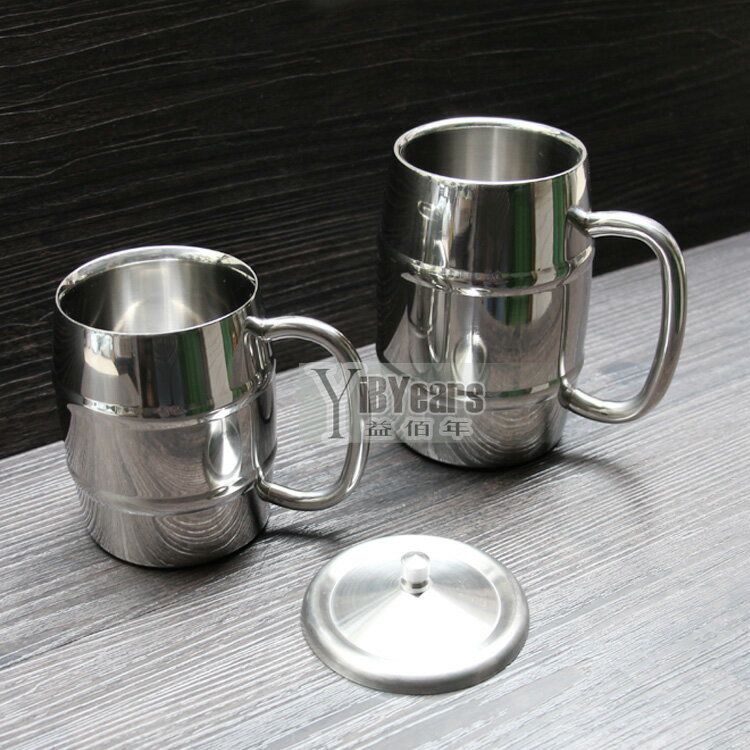 304不銹鋼啤酒杯雙層隔熱兒童水杯酒吧酒具咖啡杯創意時尚扎啤杯
