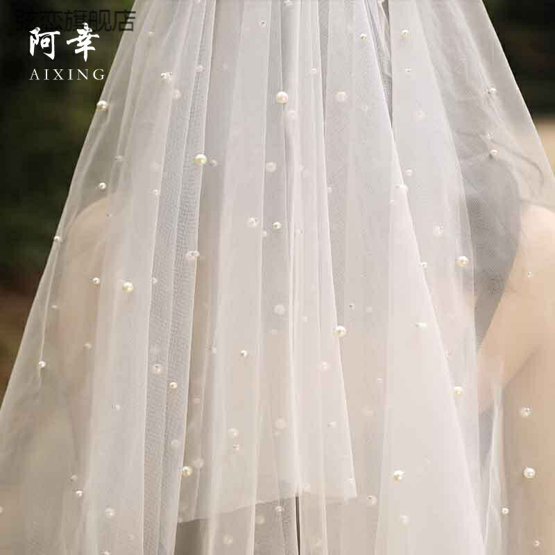時尚單身派對新娘婚禮15珍珠頭紗歐美新娘婚紗禮服配飾短款頭紗