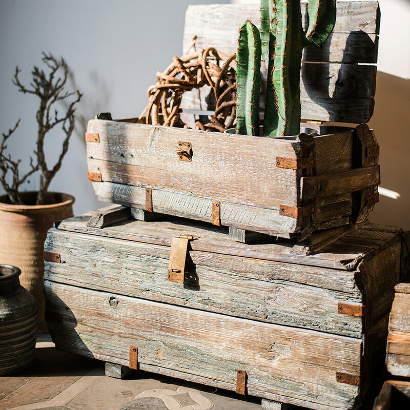 掬涵 古董舊木箱 滄桑裝飾木盒花器收納整理陳列中式拍攝道具