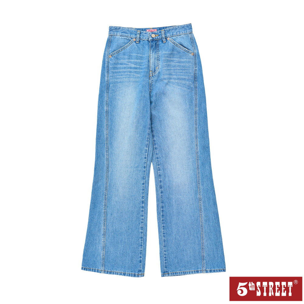 女裝 長褲 牛仔褲 微靴型褲 單寧 寬褲 中藍 (917171) 【5th STREET】【APP下單享4%回饋】